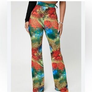 SHEIN SXY Crocodile Snakeskin Print Flare Leg Pants rainbow multicolor size 4XL